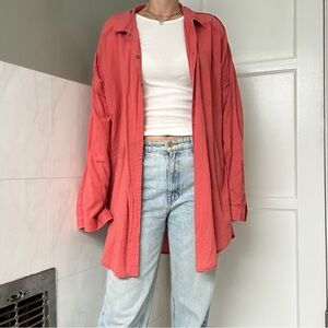 Free People Over sized Coral Button-Up Shirt